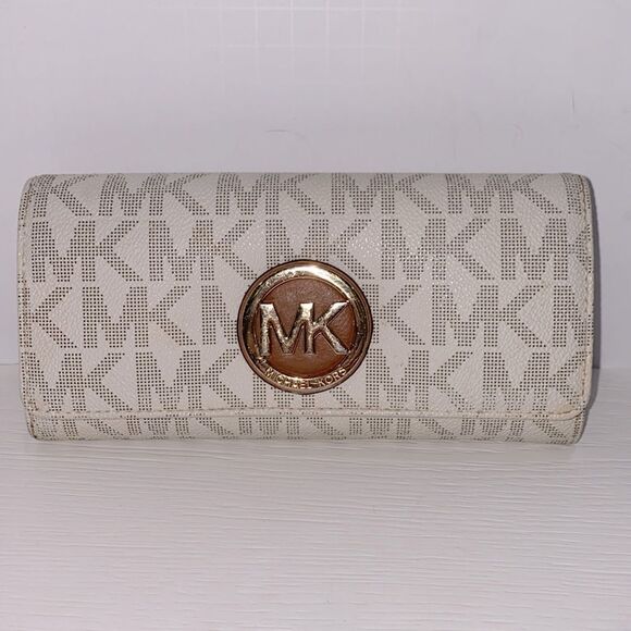 Michael Kors Fulton Continental Leather Coated Canvas Signature Logo Wallet - Picture 1 of 15